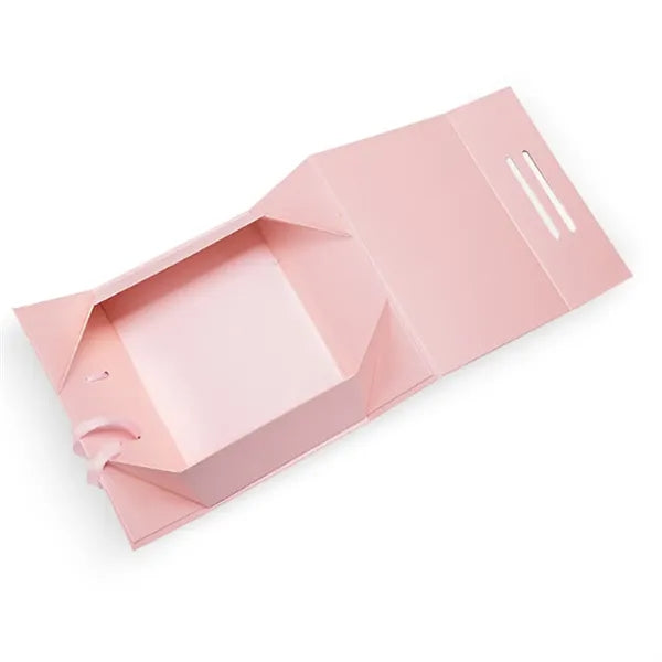 Collapsible Rigid Cardboard Gift Box With Ribbon Handle