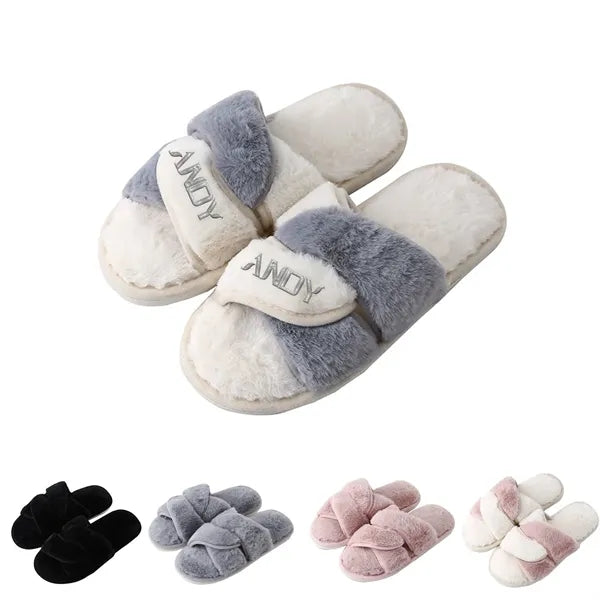Cross Band Fuzzy Slippers