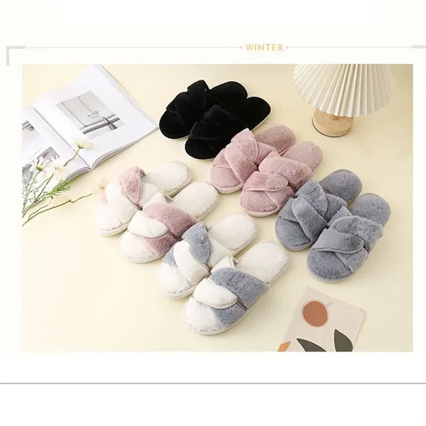 Cross Band Fuzzy Slippers
