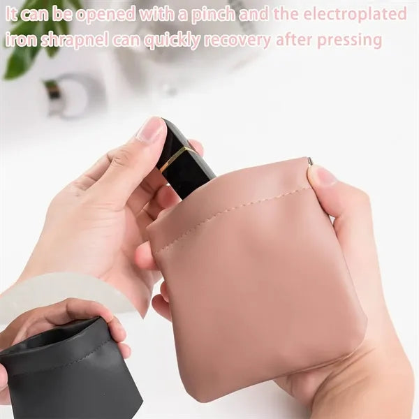 Snap Closure Leather Organizer Pouch Travel Cosmetic Bag