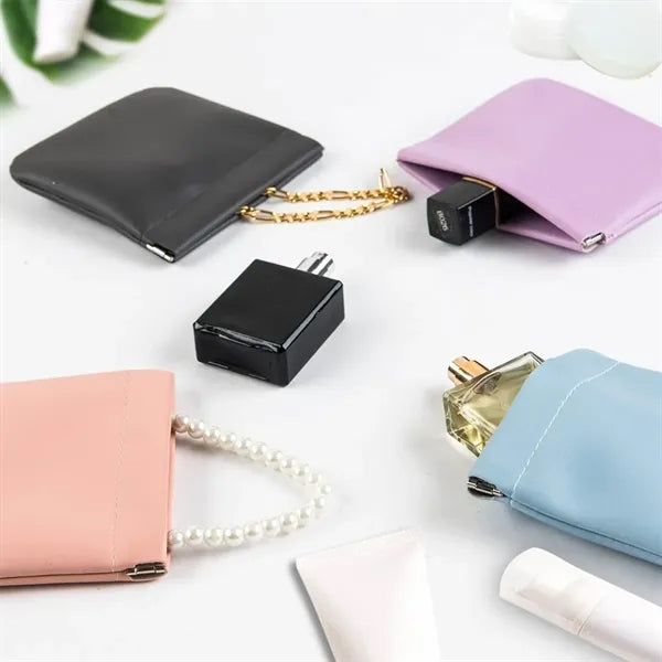 Snap Closure Leather Organizer Pouch Travel Cosmetic Bag