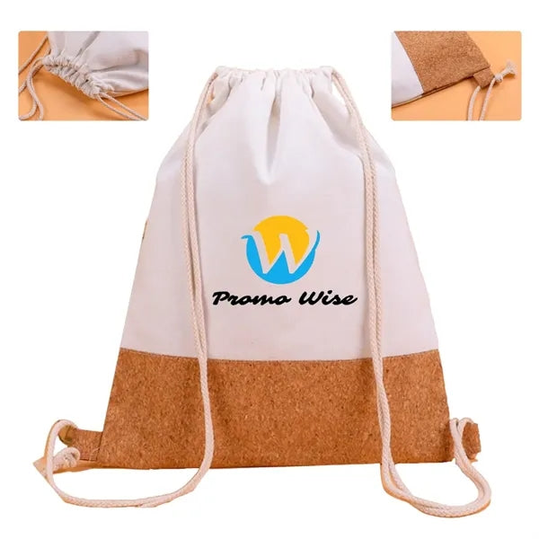 Cork Canvas Splicing Drawstring Sports Backpack Storage Bag