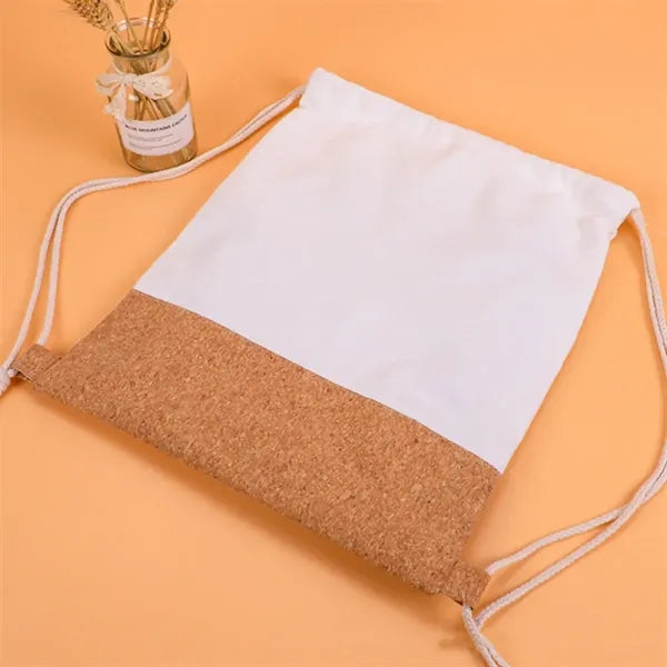 Cork Canvas Splicing Drawstring Sports Backpack Storage Bag