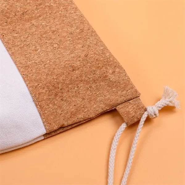 Cork Canvas Splicing Drawstring Sports Backpack Storage Bag