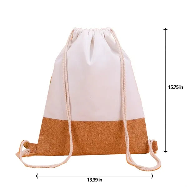 Cork Canvas Splicing Drawstring Sports Backpack Storage Bag
