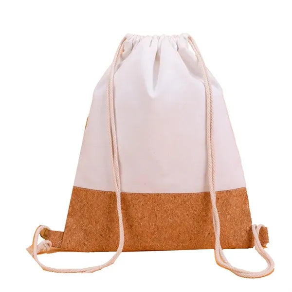 Cork Canvas Splicing Drawstring Sports Backpack Storage Bag