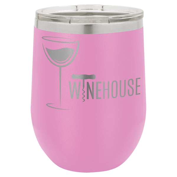 12 oz Polar Camel Stemless Wine Glass w/Lid Stainless Steel