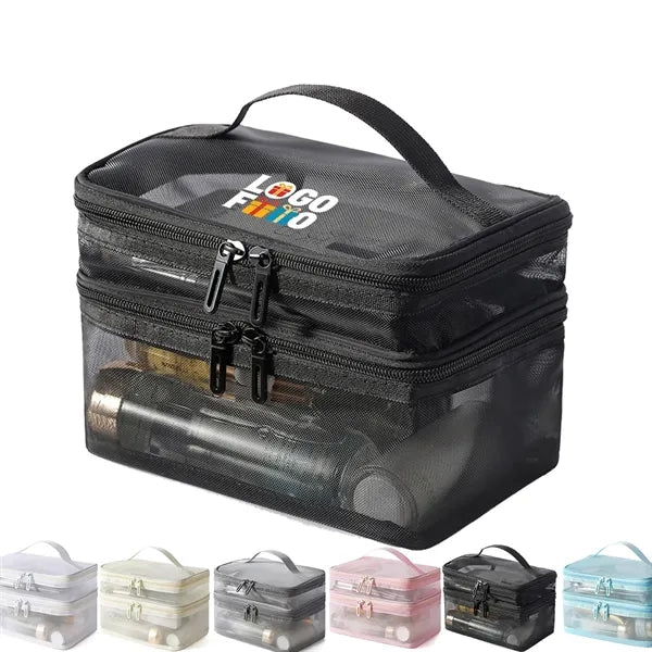 Double-Layer Mesh Makeup Organizer Bag