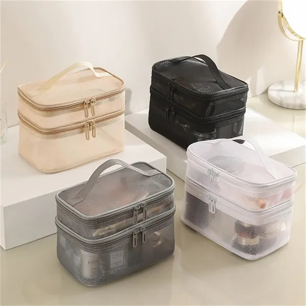 Double-Layer Mesh Makeup Organizer Bag