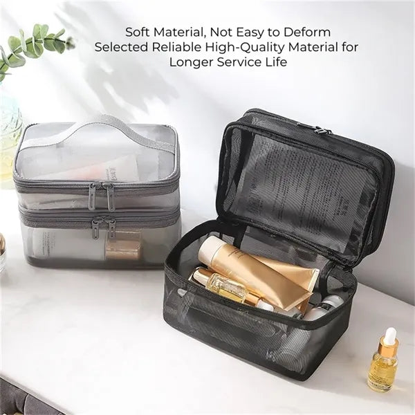 Double-Layer Mesh Makeup Organizer Bag