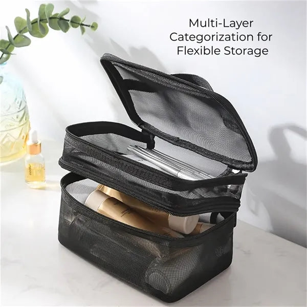 Double-Layer Mesh Makeup Organizer Bag