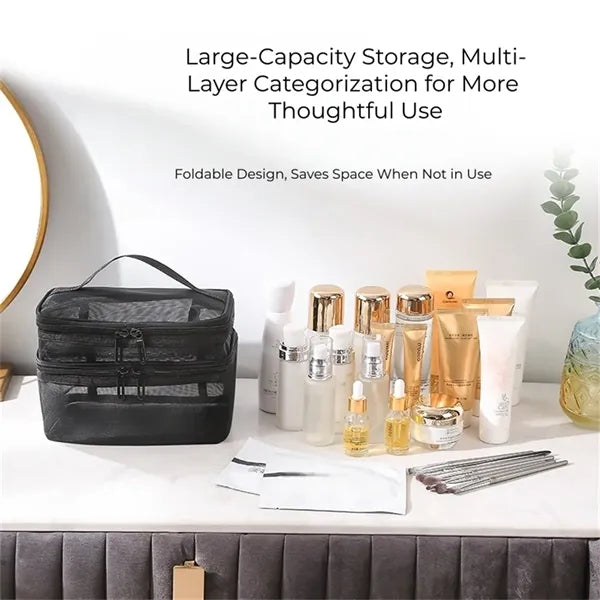 Double-Layer Mesh Makeup Organizer Bag