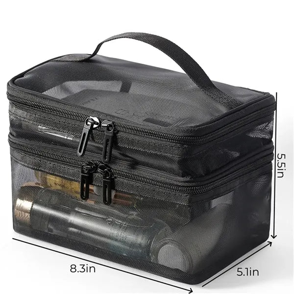 Double-Layer Mesh Makeup Organizer Bag