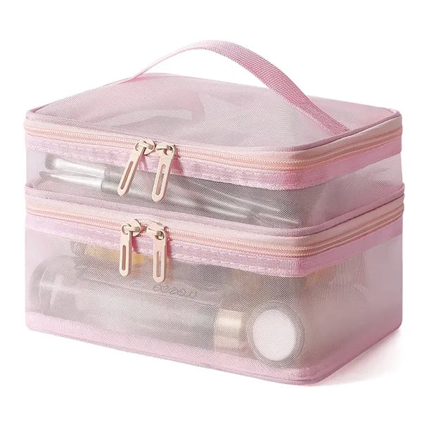 Double-Layer Mesh Makeup Organizer Bag