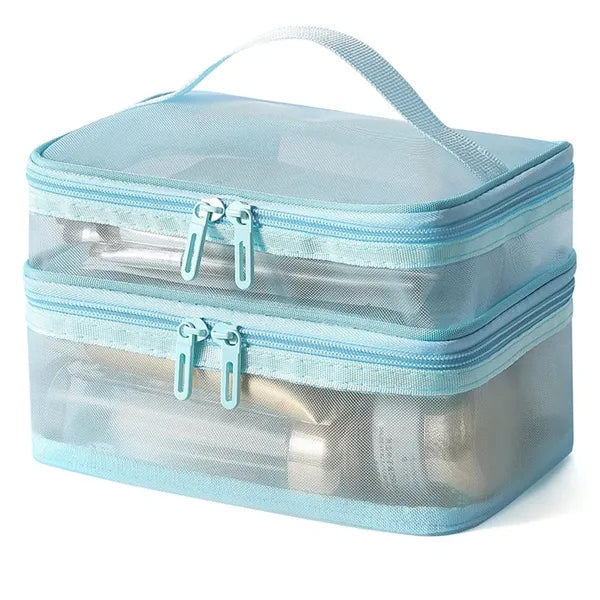 Double-Layer Mesh Makeup Organizer Bag