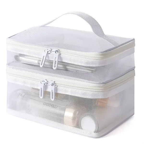 Double-Layer Mesh Makeup Organizer Bag