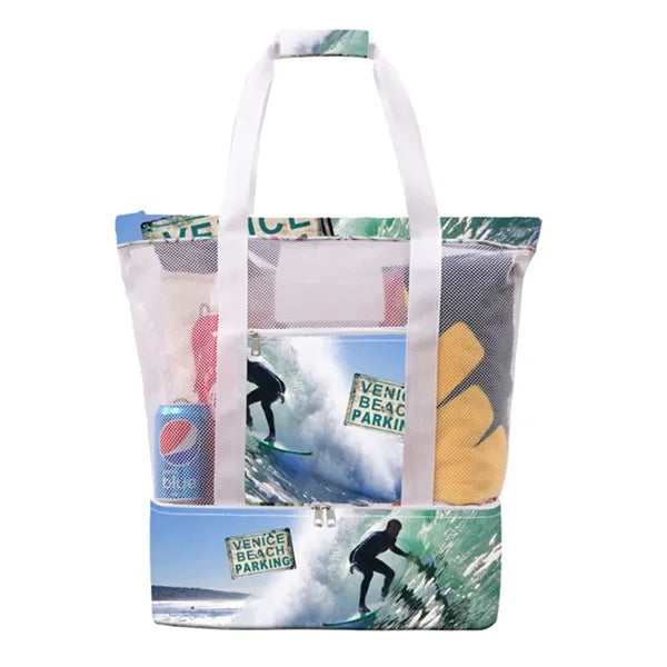 Colorful Mesh Beach Tote with Insulated Cooler Compartment