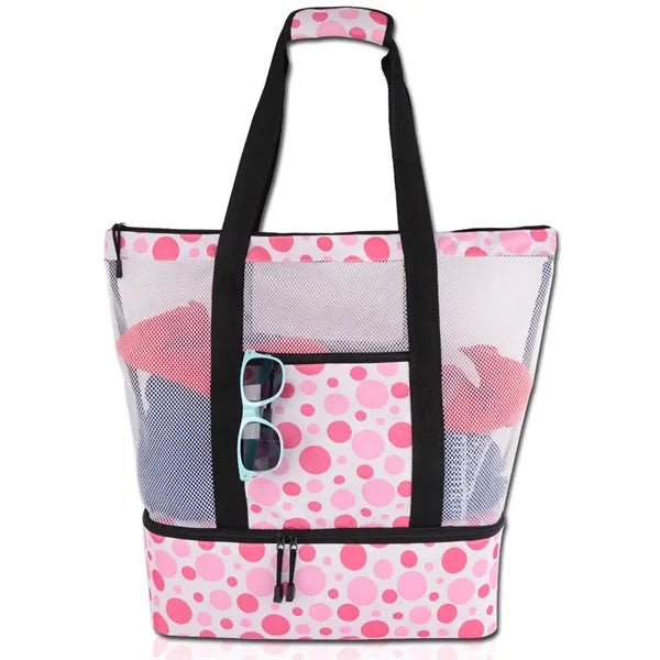 Colorful Mesh Beach Tote with Insulated Cooler Compartment