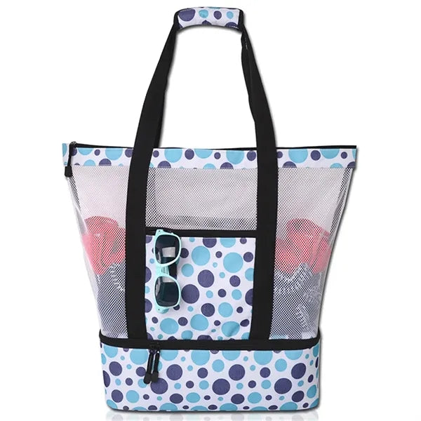 Colorful Mesh Beach Tote with Insulated Cooler Compartment