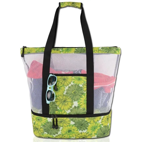 Colorful Mesh Beach Tote with Insulated Cooler Compartment