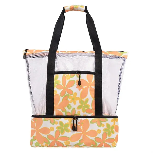Colorful Mesh Beach Tote with Insulated Cooler Compartment