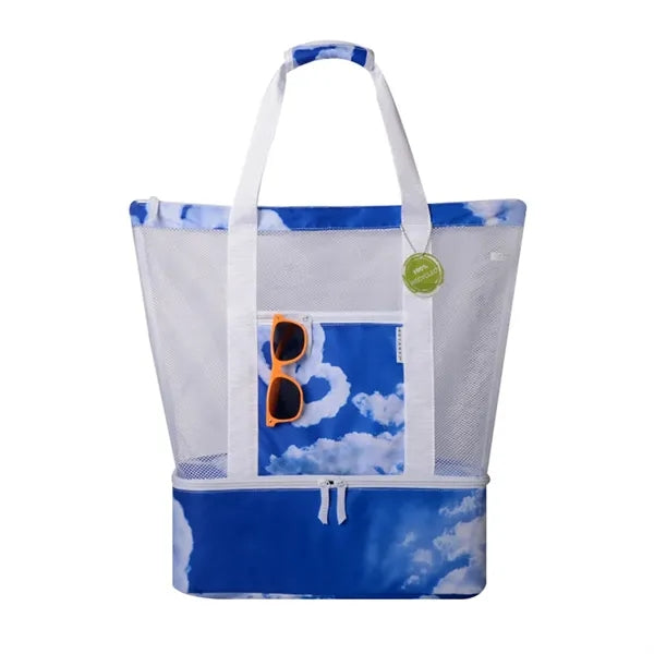 Colorful Mesh Beach Tote with Insulated Cooler Compartment