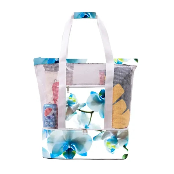 Colorful Mesh Beach Tote with Insulated Cooler Compartment