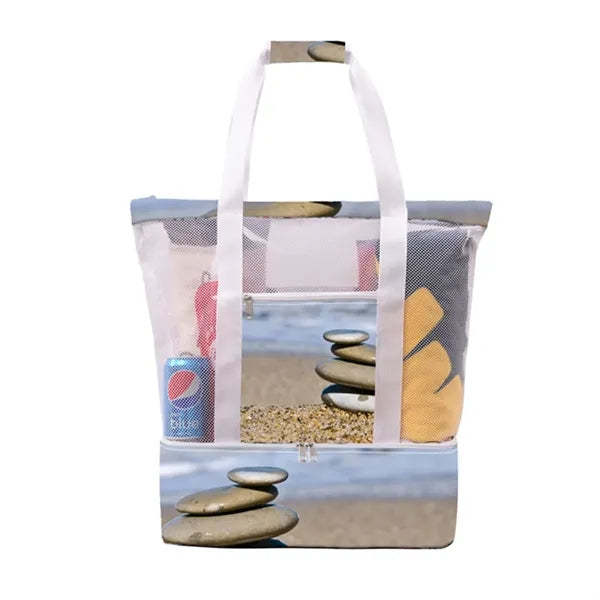 Colorful Mesh Beach Tote with Insulated Cooler Compartment