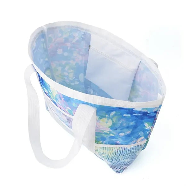 Colorful Print Mesh Tote Bag with Side Pockets