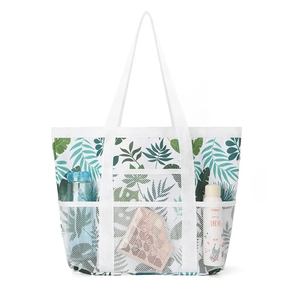 Colorful Print Mesh Tote Bag with Side Pockets