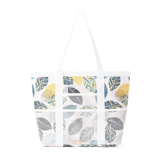 Colorful Print Mesh Tote Bag with Side Pockets