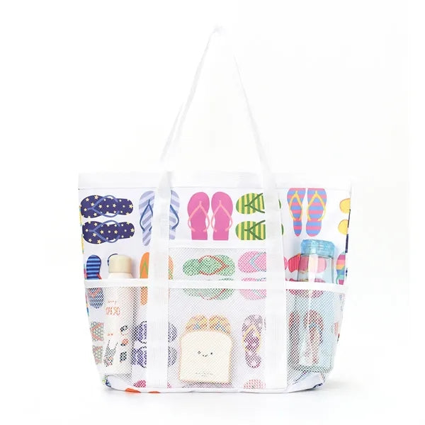 Colorful Print Mesh Tote Bag with Side Pockets