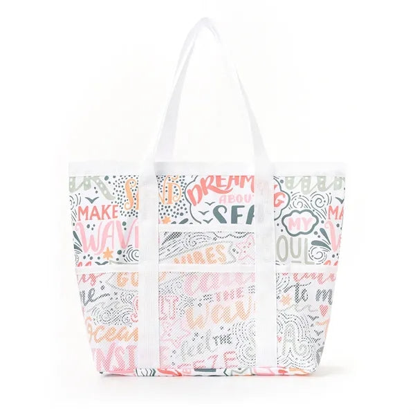 Colorful Print Mesh Tote Bag with Side Pockets