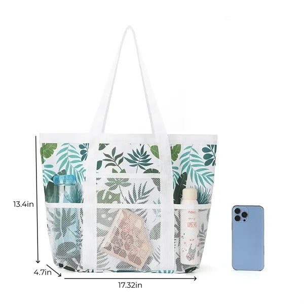 Colorful Print Mesh Tote Bag with Side Pockets