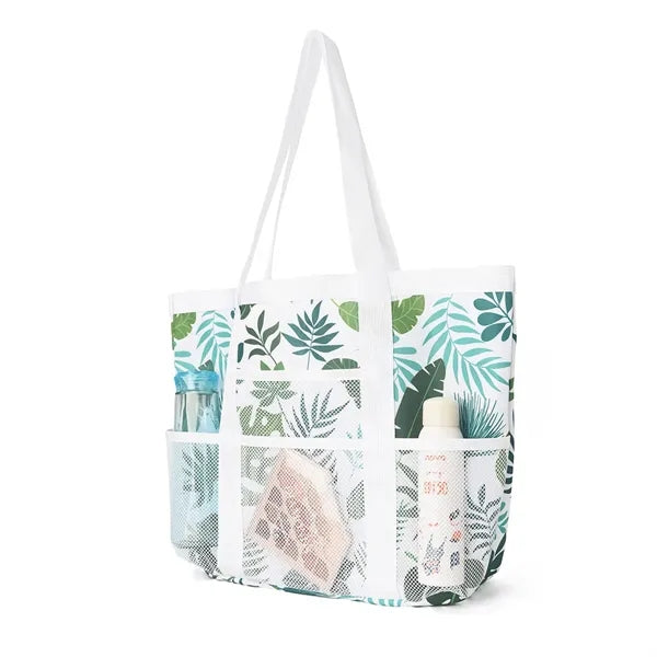 Colorful Print Mesh Tote Bag with Side Pockets