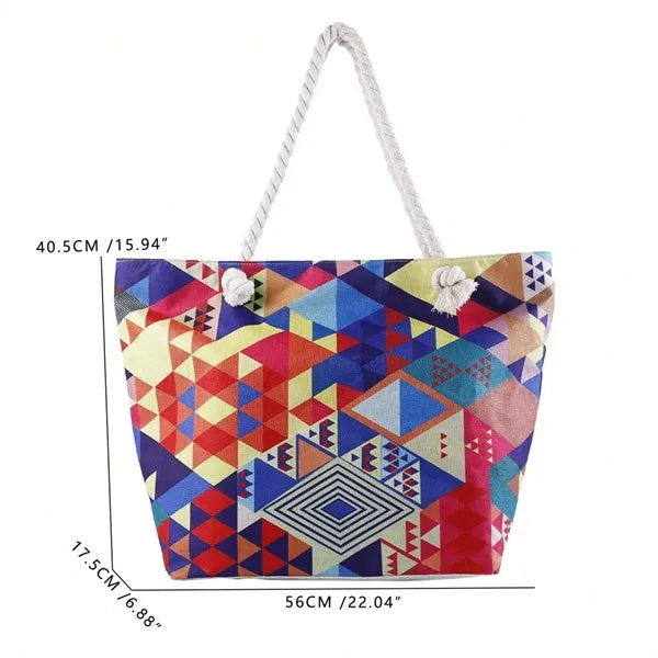 Colorful Print Rope Handle Beach Tote Bag
