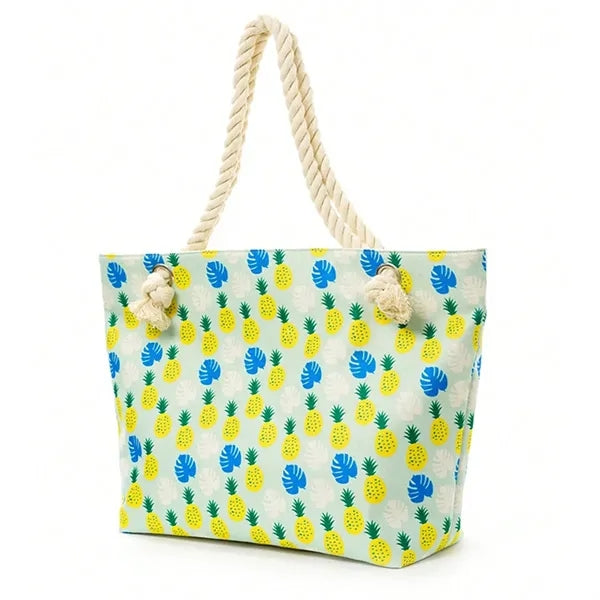 Colorful Print Rope Handle Beach Tote Bag
