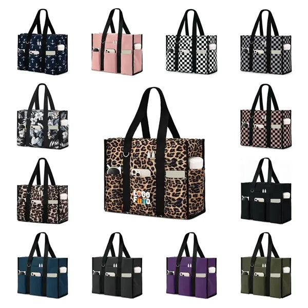 Large Leopard Print Multi Pocket Beach Tote Bag