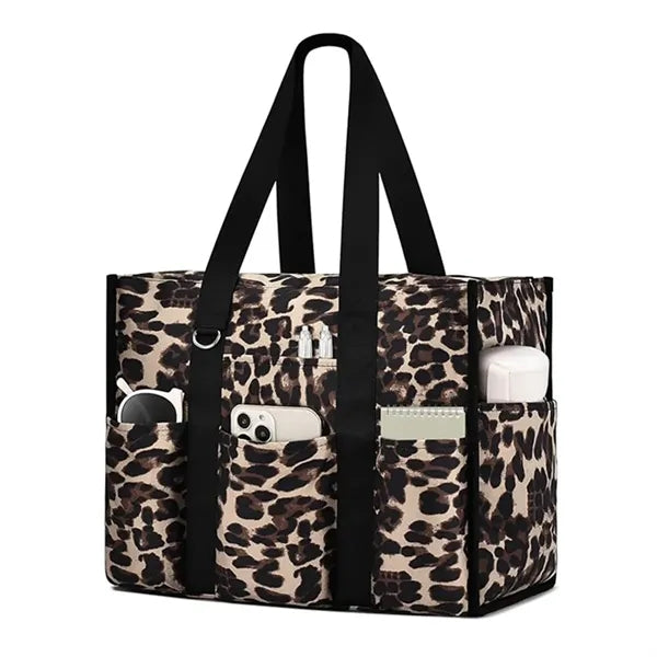 Large Leopard Print Multi Pocket Beach Tote Bag