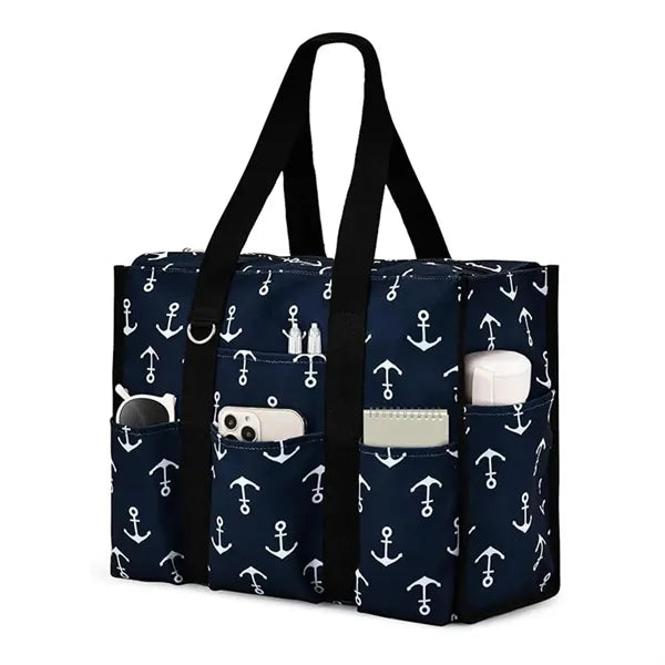 Large Leopard Print Multi Pocket Beach Tote Bag