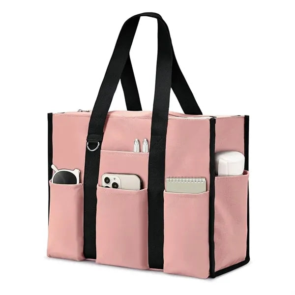 Large Leopard Print Multi Pocket Beach Tote Bag