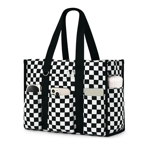 Large Leopard Print Multi Pocket Beach Tote Bag