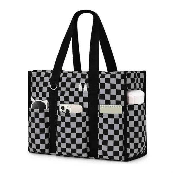 Large Leopard Print Multi Pocket Beach Tote Bag