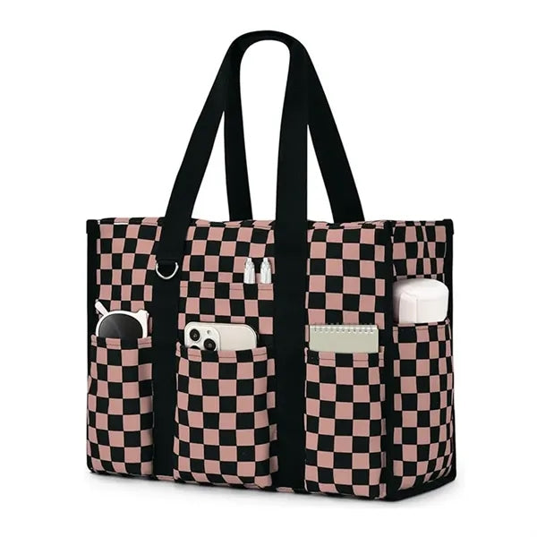 Large Leopard Print Multi Pocket Beach Tote Bag