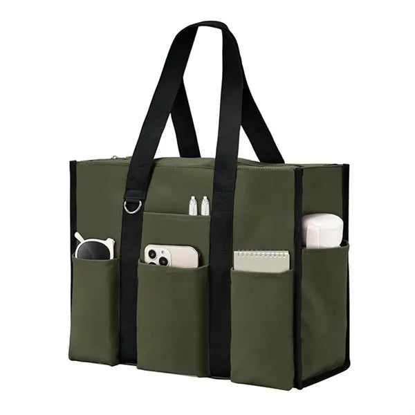 Large Leopard Print Multi Pocket Beach Tote Bag