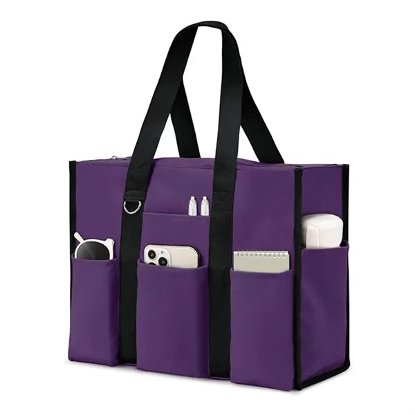 Large Leopard Print Multi Pocket Beach Tote Bag