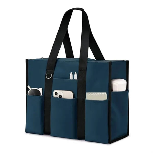 Large Leopard Print Multi Pocket Beach Tote Bag