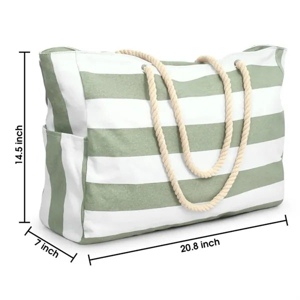 Striped Rope Handle Beach Tote with Pockets