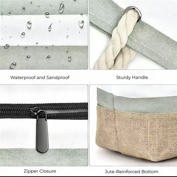 15.7in Striped Rope Handle Waterproof Sandproof Beach Tote