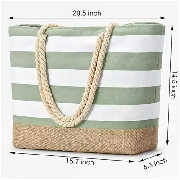 15.7in Striped Rope Handle Waterproof Sandproof Beach Tote